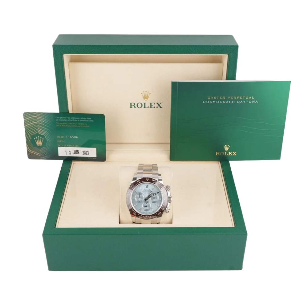 Daytona 40mm 116506 Platinum Ice Blue Diamond Baguette Dial