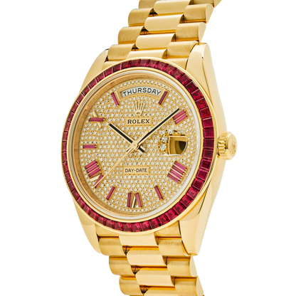 Day-Date 40 228398TRU Yellow Gold Roman Dial Ruby Bezel