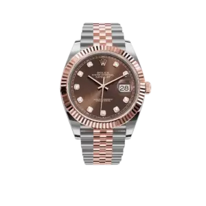 Rolex Datejust 41MM 126331 Chocolate Diamond Dial Fluted Bezel Two Tone Rose Gold Jubilee Bracelet