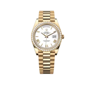 Rolex Day-Date 40 228348RBR Yellow Gold Diamond Bezel White Dial