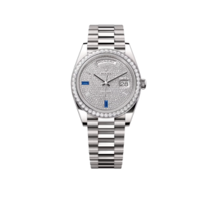 Rolex Day-Date 40 President White Gold Diamond Paved Dial with Sapphires 228349RBR
